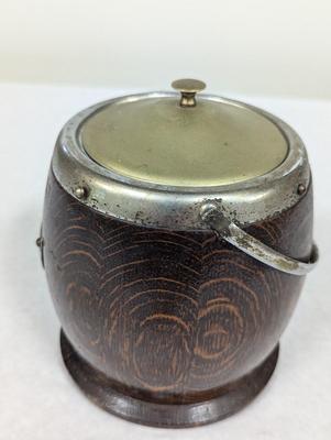 Wooden Oak Biscuit Barrel Silver Plated Porcelain Lining