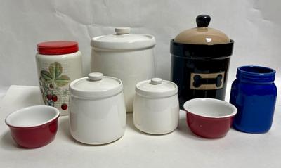 Lot of Kitchen Ceramics - Canisters, Jars, Bowls, etc
