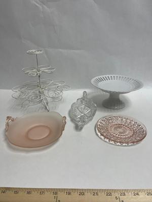 Misc Partyware Glass & Ceramic Dishes and White Metal Cupcake Holder Tree