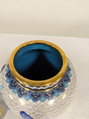 Vintage Chinese Blue & White Enamel Cloisonne Vase