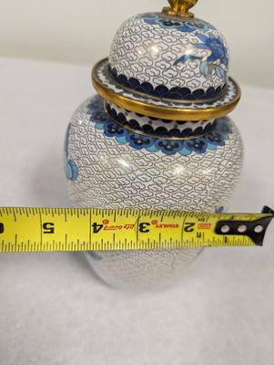 Vintage Chinese Blue & White Enamel Cloisonne Vase