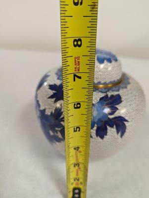 Vintage Chinese Blue & White Enamel Cloisonne Ginger Jar