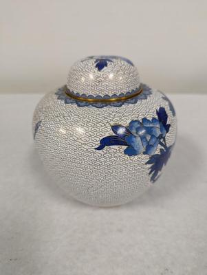 Vintage Chinese Blue & White Enamel Cloisonne Ginger Jar