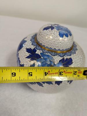 Vintage Chinese Blue & White Enamel Cloisonne Ginger Jar
