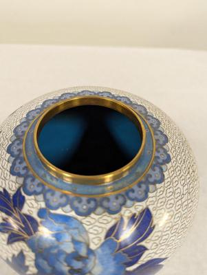 Vintage Chinese Blue & White Enamel Cloisonne Ginger Jar