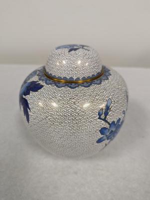 Vintage Chinese Blue & White Enamel Cloisonne Ginger Jar