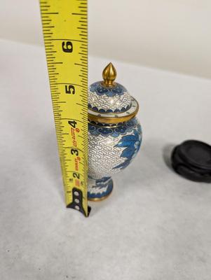 Vintage Chinese Blue & White Enamel Cloisonne Ginger Jar
