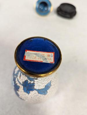 Vintage Chinese Blue & White Enamel Cloisonne Ginger Jar