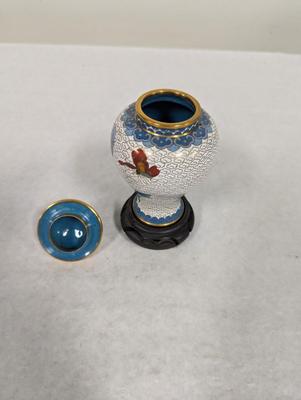 Vintage Chinese Blue & White Enamel Cloisonne Ginger Jar