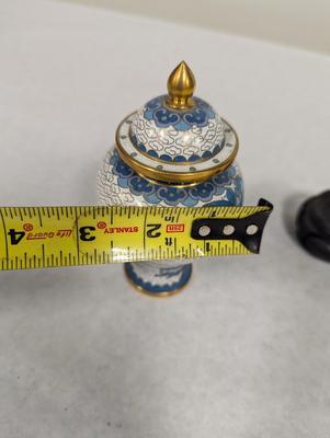 Vintage Chinese Blue & White Enamel Cloisonne Ginger Jar