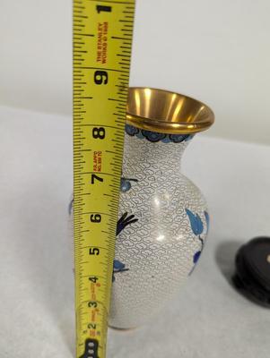 Vintage Chinese Blue & White Enamel Cloisonne Vase