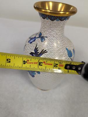 Vintage Chinese Blue & White Enamel Cloisonne Vase