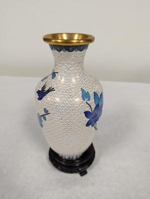 Vintage Chinese Blue & White Enamel Cloisonne Vase