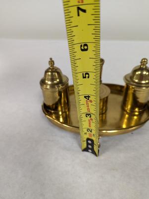 Antique Original Brass Inkwell Desk Set