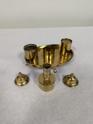 Antique Original Brass Inkwell Desk Set