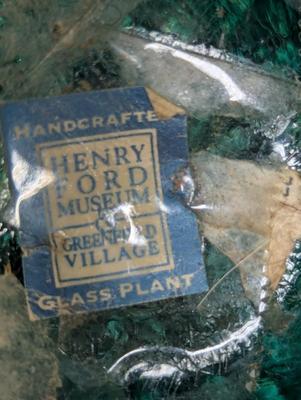 Handcrafted Henry Ford Museum Emerald Green Blown Glass Paperweight