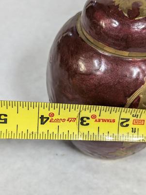Vintage Brass Golden Brown Enamel Lidded Ginger Jar
