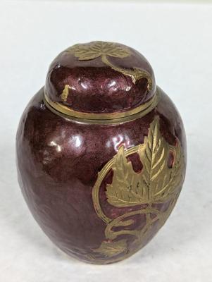 Vintage Brass Golden Brown Enamel Lidded Ginger Jar