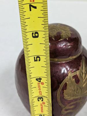 Vintage Brass Golden Brown Enamel Lidded Ginger Jar