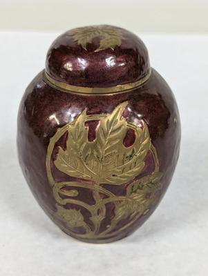 Vintage Brass Golden Brown Enamel Lidded Ginger Jar
