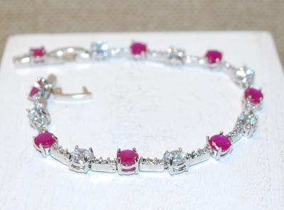 Alternating Magenta & Clear Stones BRACELET (7" End-to-End) with a Box Clasp