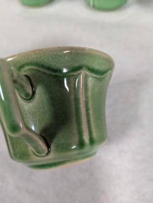 Vintage Green Stoneware Coffee Cups