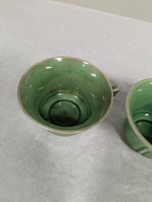 Vintage Green Stoneware Coffee Cups