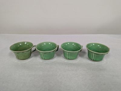 Vintage Green Stoneware Coffee Cups