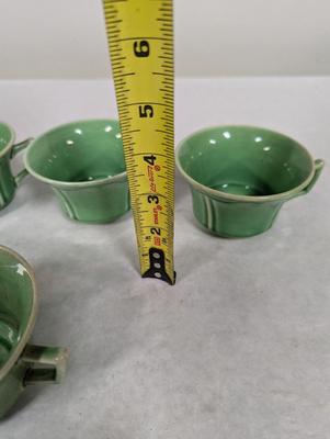 Vintage Green Stoneware Coffee Cups