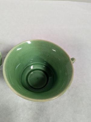 Vintage Green Stoneware Coffee Cups