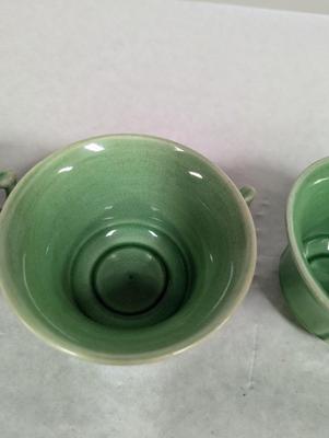 Vintage Green Stoneware Coffee Cups