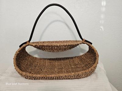 Lot 8: Woven Basket with Wooden Handle