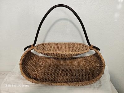 Lot 8: Woven Basket with Wooden Handle