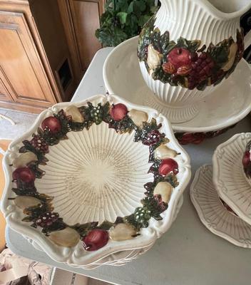 Ceramic Majolica Dinnerware with Burgundy flower pattern