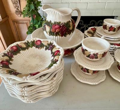 Ceramic Majolica Dinnerware with Burgundy flower pattern