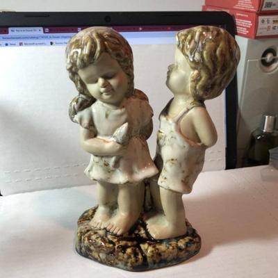 Vintage Pottery Boy/Girl Heavy Figurine 8.5" Tall Preowned from an Estate in Very Good Condition as Pictured.