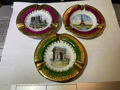 3-Vintage Limoges France 4" Porcelain Ashtrays Preowned from an Estate in Good Condition.