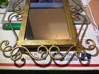 Vintage Antique Gold-tone Metal Framed Heavy Mirror 15.5" x 11.5" in Good Preowned Condition.