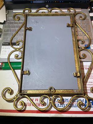 Vintage Antique Gold-tone Metal Framed Heavy Mirror 15.5" x 11.5" in Good Preowned Condition.