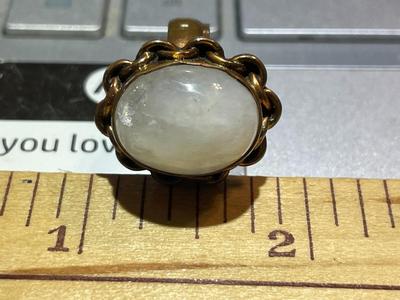 Vintage Mid-Century Moonstone Copper Ring Size 7.5 in Good Preowned Condition.