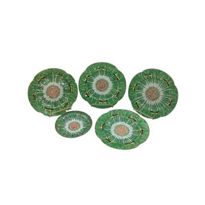 450 Antique Famille Verte Bone China "Bok Choy" Plates & Saucer