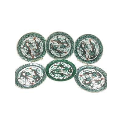 451 Antique Chinese Export Salt Glazed Dragon Plates