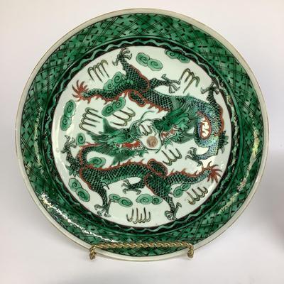 451 Antique Chinese Export Salt Glazed Dragon Plates