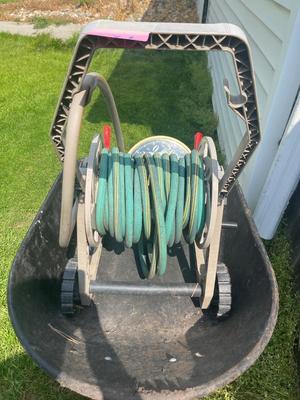O4-wheelbarrow, hose reel, and thermometer