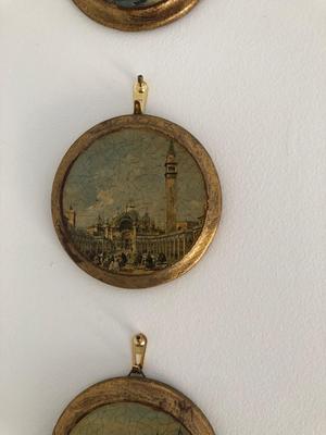 Vintage Italian Landscape Art with Round Gilt Frames