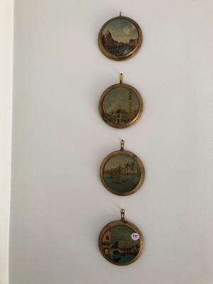 Vintage Italian Landscape Art with Round Gilt Frames