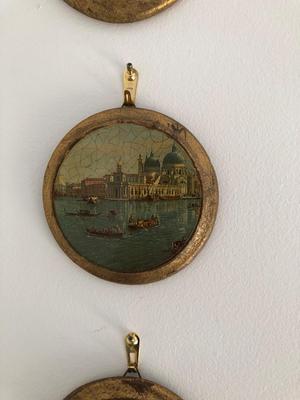 Vintage Italian Landscape Art with Round Gilt Frames