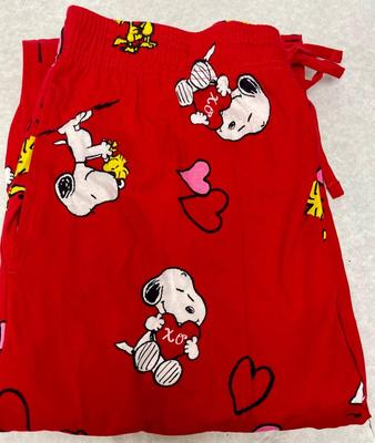 Peanuts Snoopy Lounge Pants PJ Red Flannel L large mens