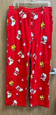 Peanuts Snoopy Lounge Pants PJ Red Flannel L large mens