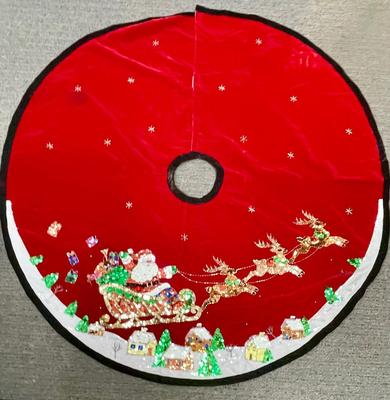 Tree Skirt for Christmas Tree - velvet with sequins - Santa and his Sleigh